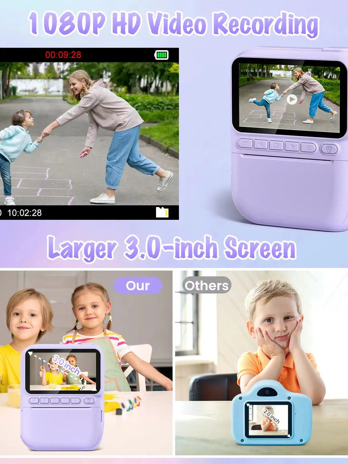 3.0" Instant Print Camera For Kids Printer 1080p Camera Toy Gift