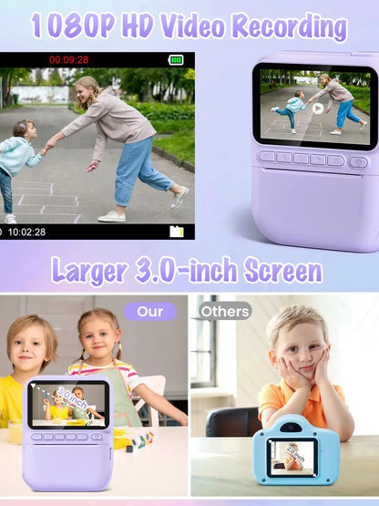 3.0" Instant Print Camera For Kids Printer 1080p Camera Toy Gift