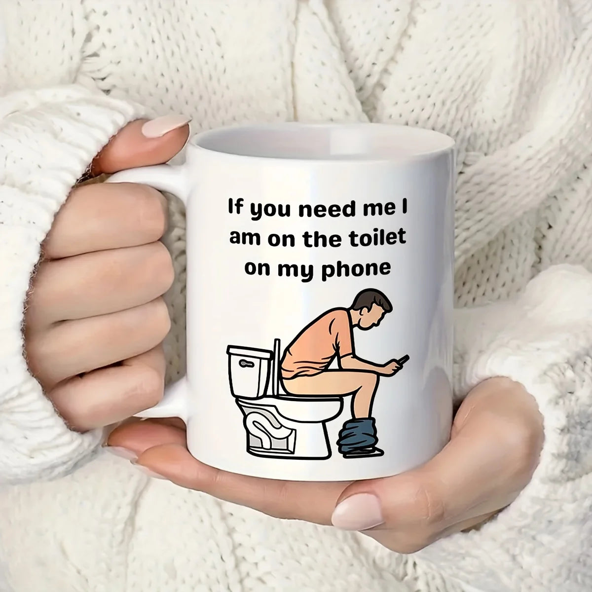 Funny Toilet Phone Joke Mug - Double-Sided Ceramic Coffee Cup