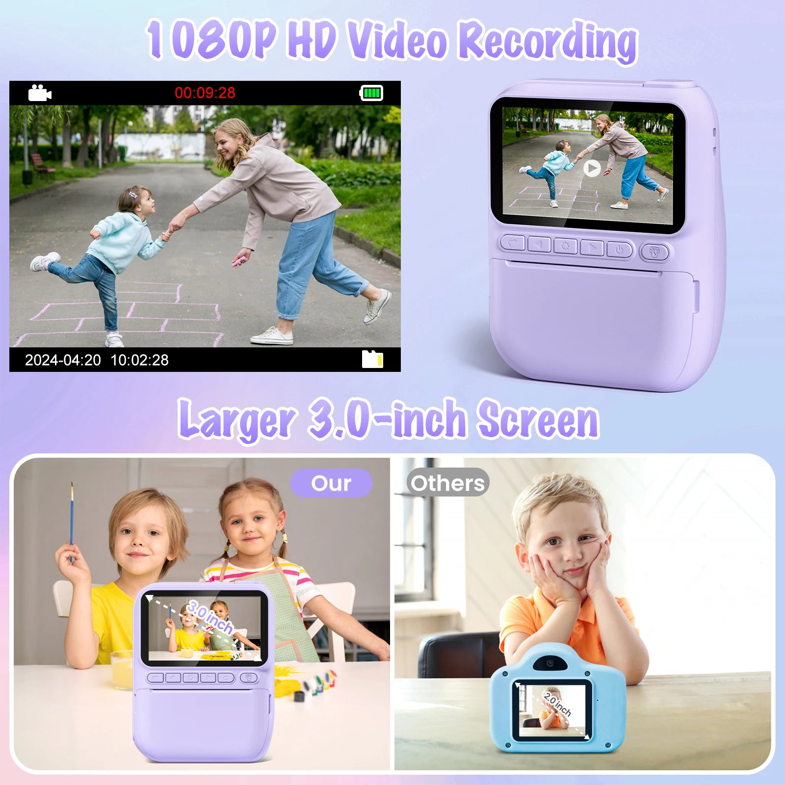 3.0" Instant Print Camera For Kids Printer 1080p Camera Toy Gift