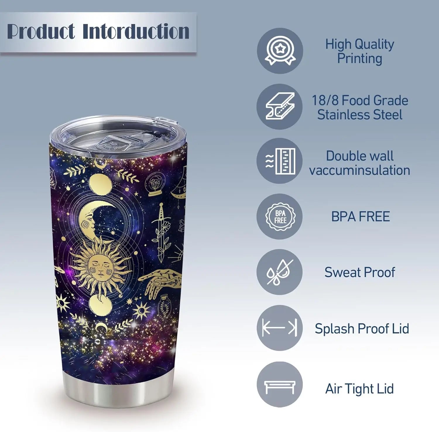 Stars And Moon Travel Mugs 20oz Coffee Tumbler Gag Gifts For Women