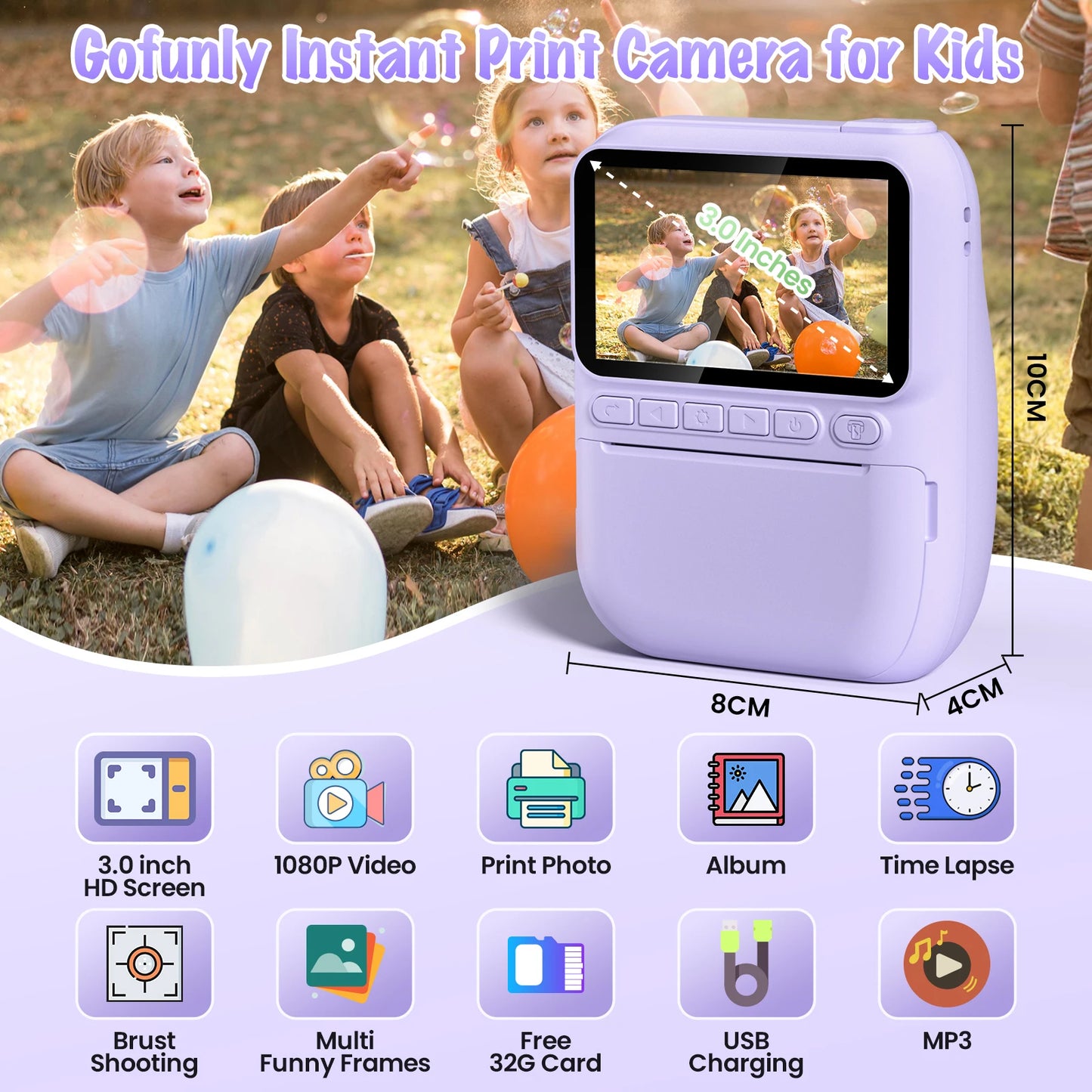 3.0" Instant Print Camera For Kids Printer 1080p Camera Toy Gift
