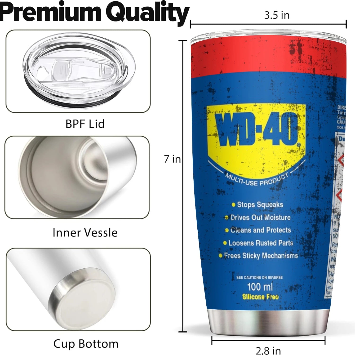 WD40 Engine Oil Stainless Steel Insulated Tumbler Gag Gifts For men