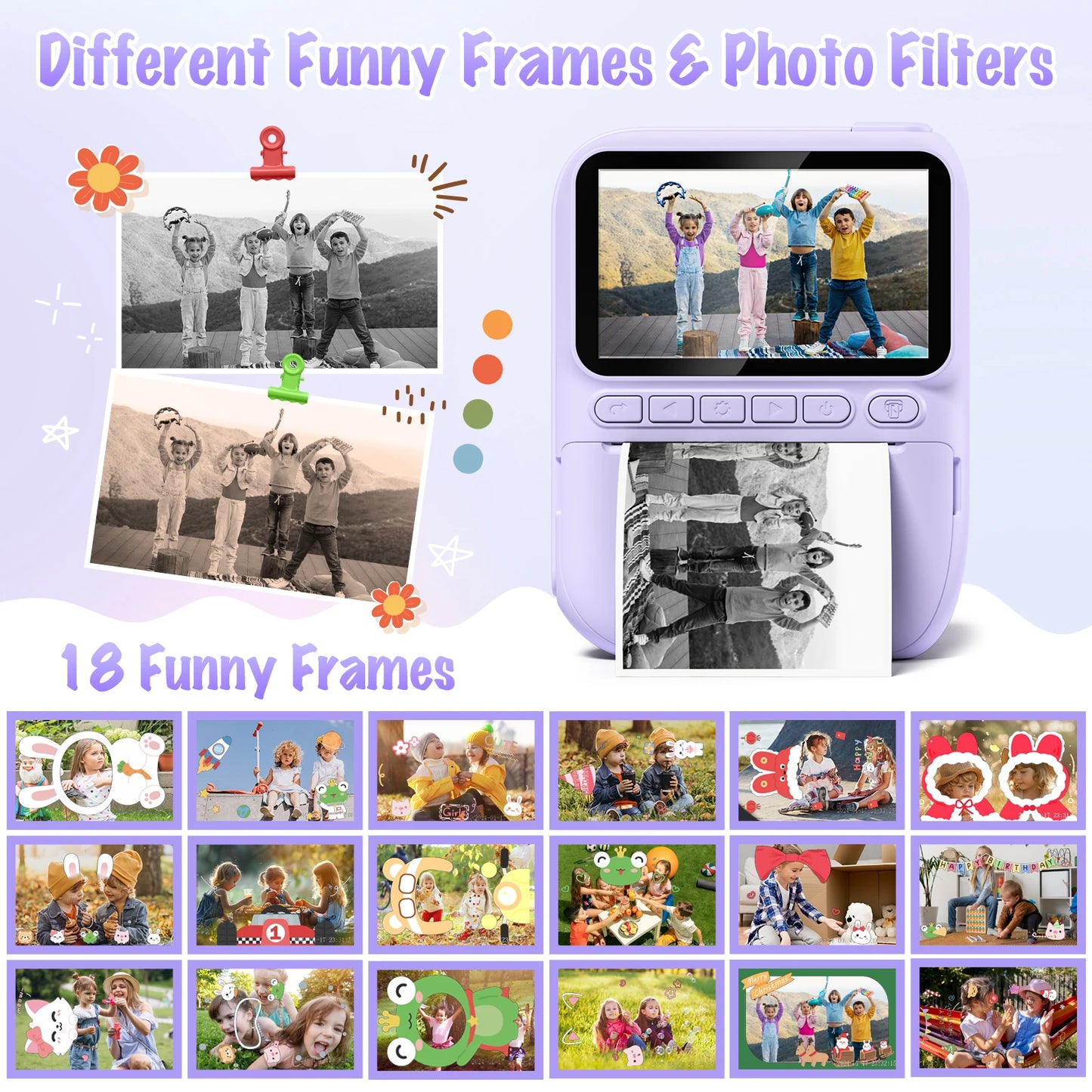 3.0" Instant Print Camera For Kids Printer 1080p Camera Toy Gift