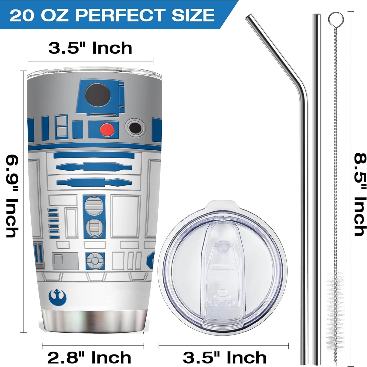 R2-D2 Artoo Triple Walled Insulated 20 OZ Tumbler Travel Cup Gift