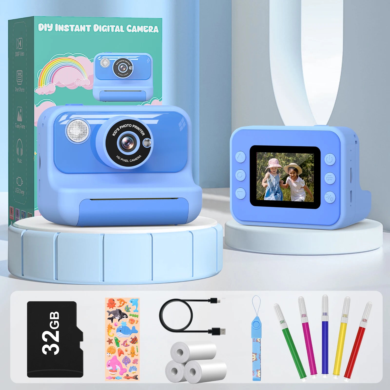 2.4 Inch Instant Print Camera For Kids Mini Camera Toy Gifts Blue