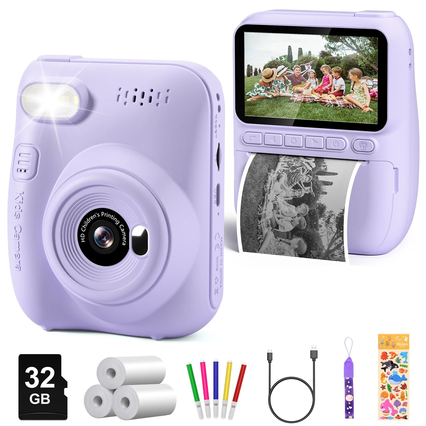 3.0" Instant Print Camera For Kids Printer 1080p Camera Toy Gift Purple