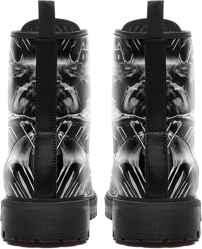 Unisex Skull Black Ankle Boots Motorcycle Hunting Leather Boots Shoes - Colorsprinter