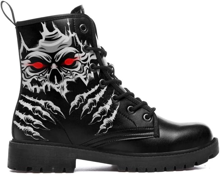 Skull Paw Rock Ankle Leather Combat Boots Motorcycle Boots Black Shoes