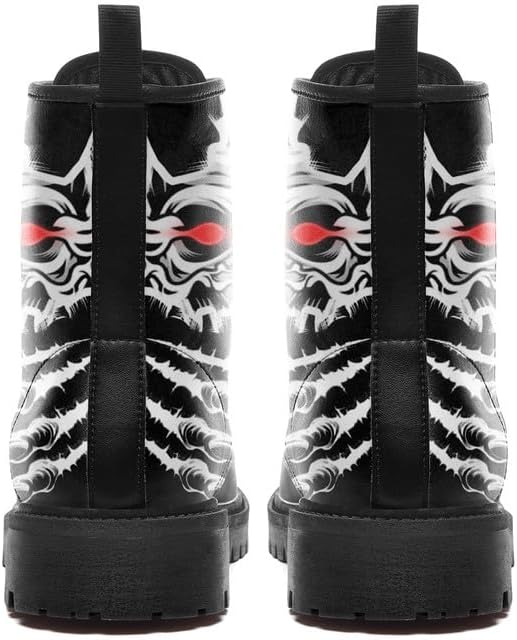 Skull Paw Rock Ankle Leather Combat Boots Motorcycle Boots Black Shoes