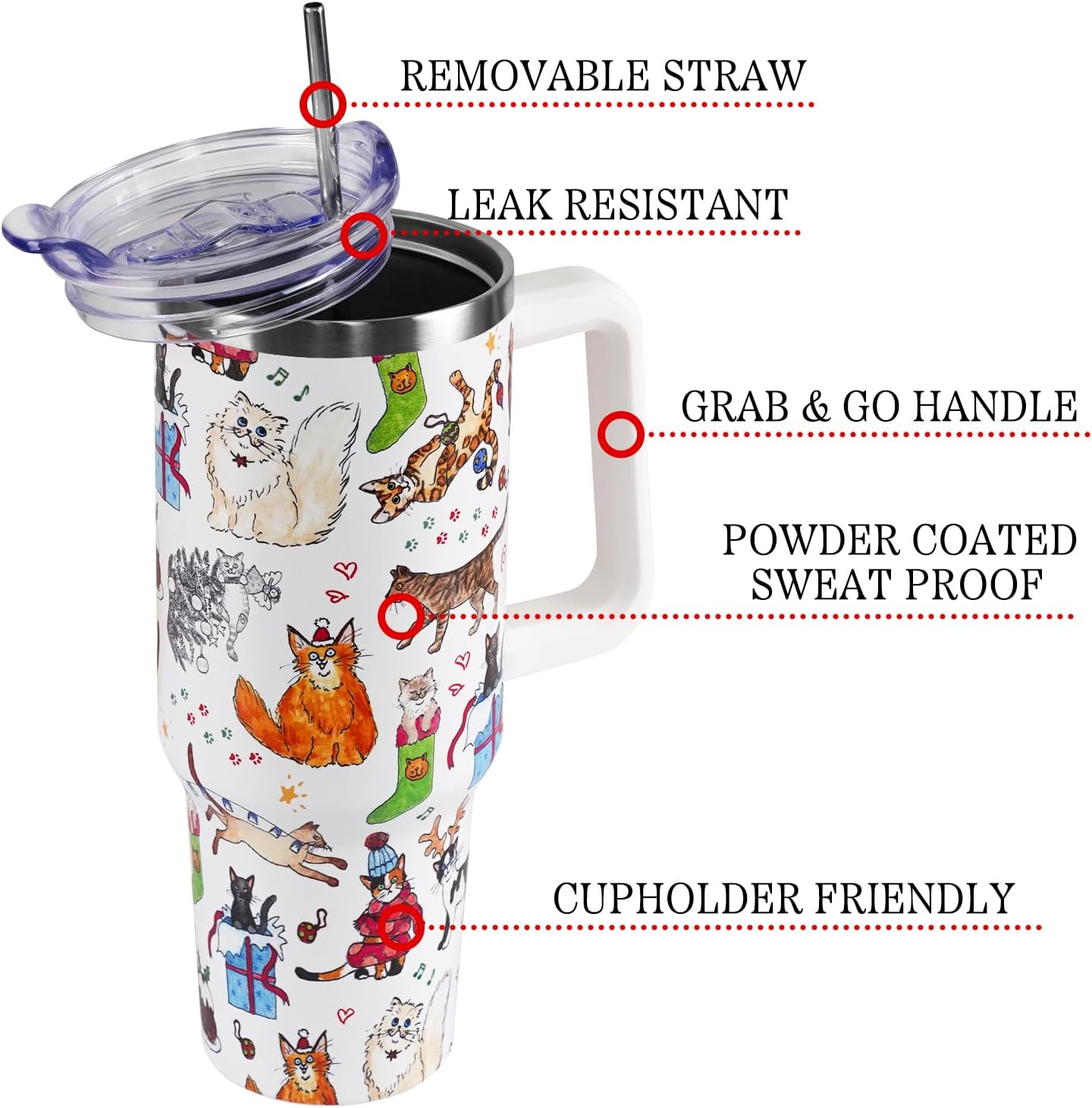 Holiday 40 Oz Double Wall Stainless Steel Tumbler Cute Coffee Cup Mug