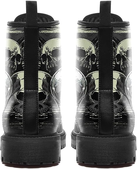 Women Skull Ankle Leather Hunting Boots Motorcycle Boots Black Shoes - Colorsprinter