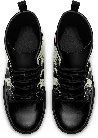 Women Skull Ankle Leather Hunting Boots Motorcycle Boots Black Shoes - Colorsprinter